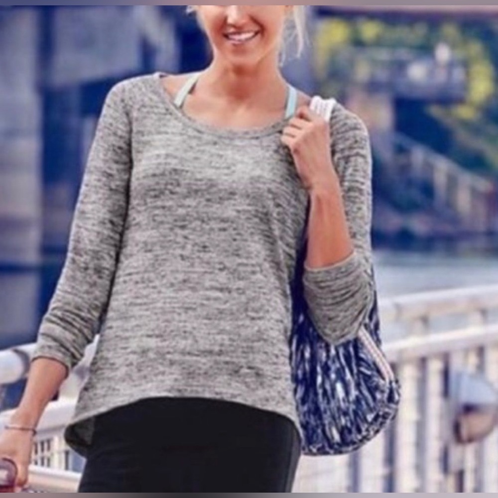 Athleta No Sweatin It Sharkbite Heathered Gray Sweatshirt Top Size S